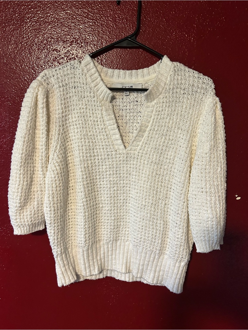 Joe's Jeans Cream V-Neck Textured Knit Sweater